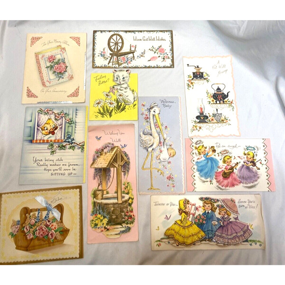 Lot of Vintage Mid Century Greeting Cards - Craft - Scrapbook - Junk Journal - Picture 1 of 16